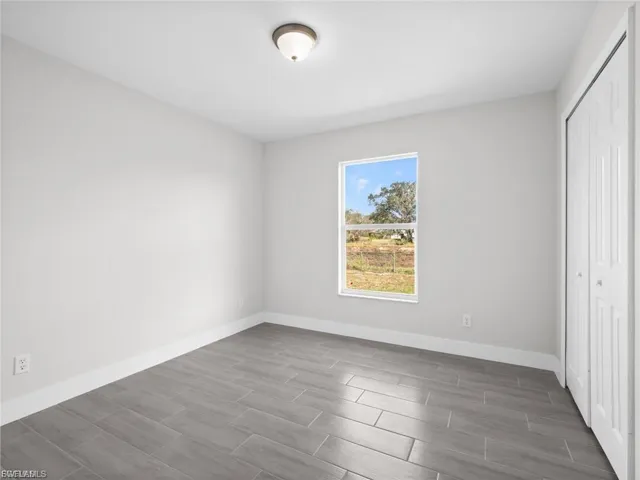 Unfurnished bedroom with a closet and wood tiled floors