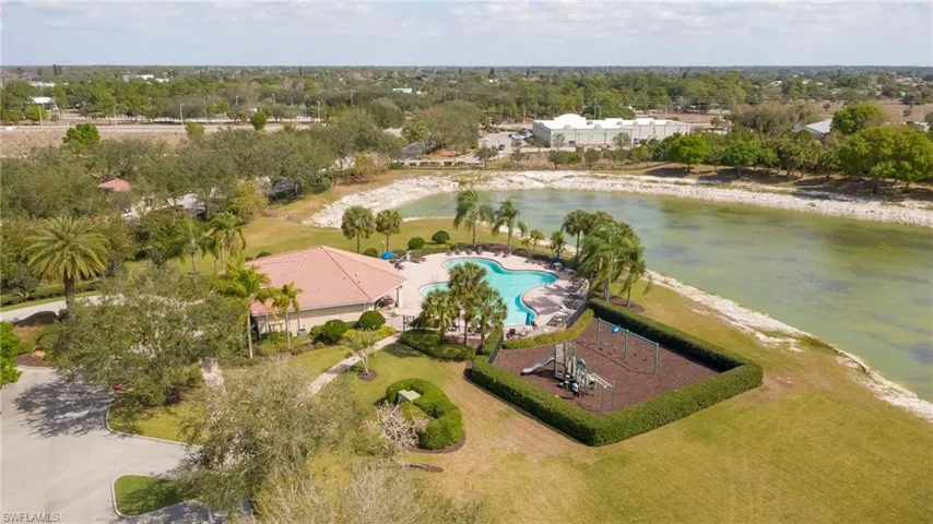 Bird's eye view of a pool and a large body of water