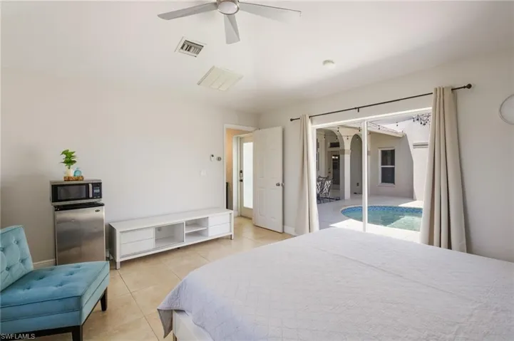 View of the courtyard pool from the mother in law suite/flex room.