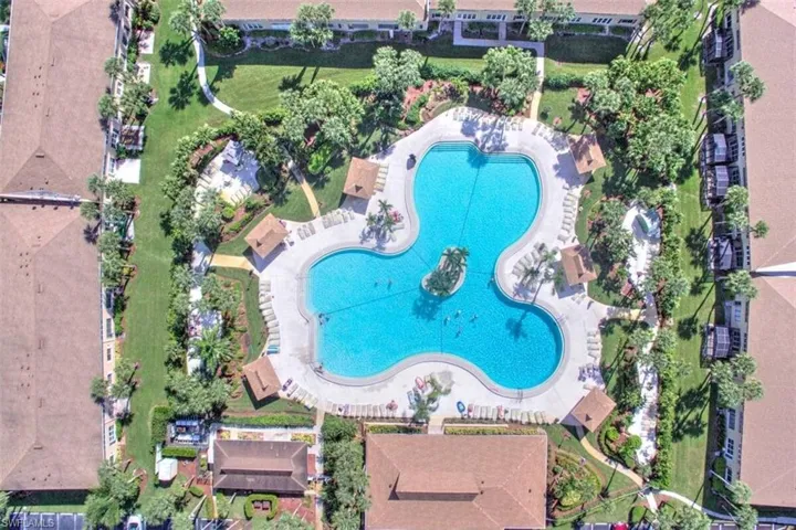 Drone / aerial view of a pool area