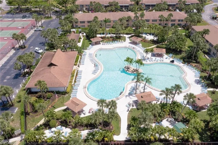 Aerial view of a pool area