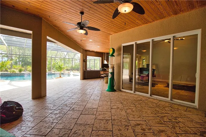 View of patio with ceiling fan