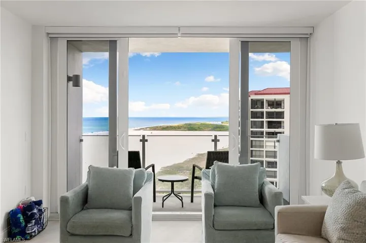 Sitting room featuring expansive windows and a water view