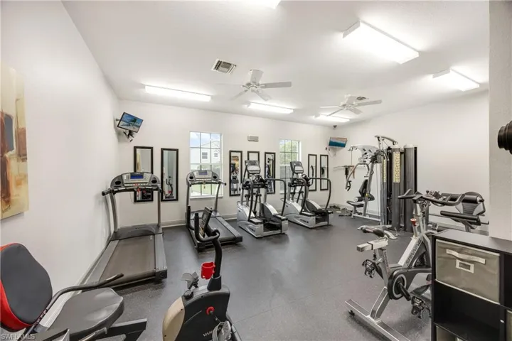Gym with ceiling fan