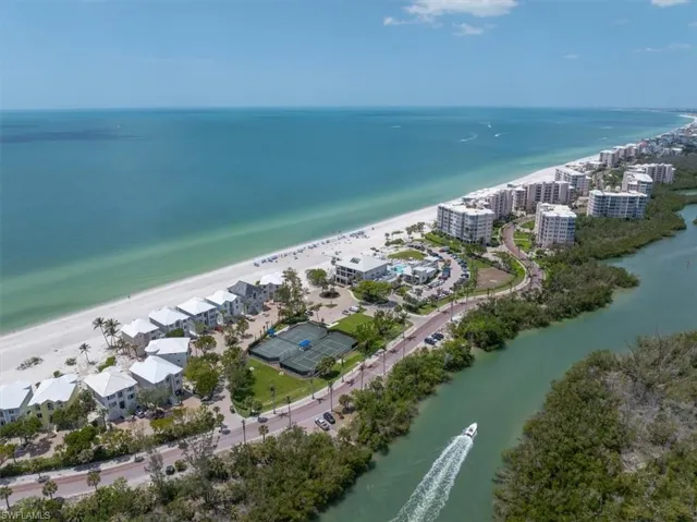 Aerial view of the community and the Gulf of America.