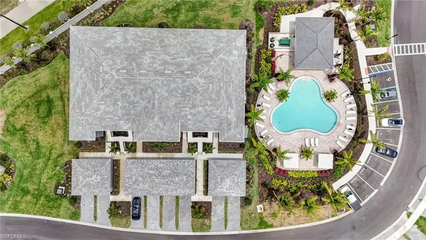 Drone / aerial view of a pool area
