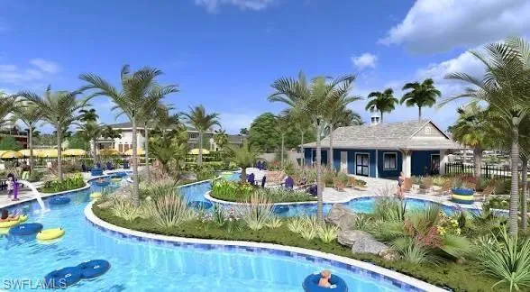 Community pool with a patio area