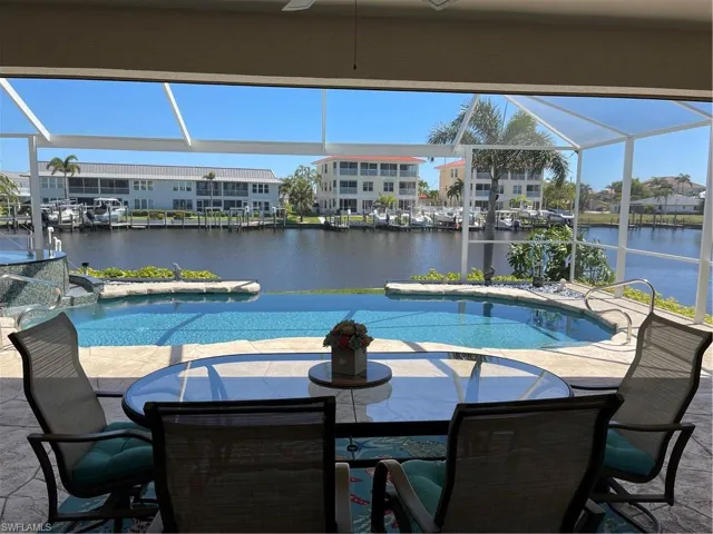 Pool featuring a water view, a lanai, and a patio area