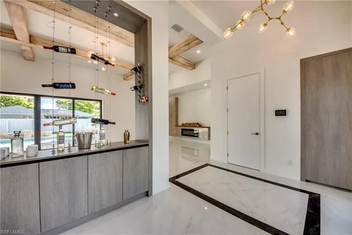 Bar featuring beam ceiling