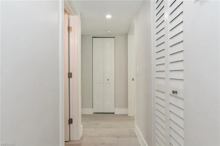 Spare room featuring light wood-style flooring, recessed lighting, and ceiling fan