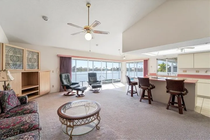 Family room with cathedral ceilings and an amazing view!