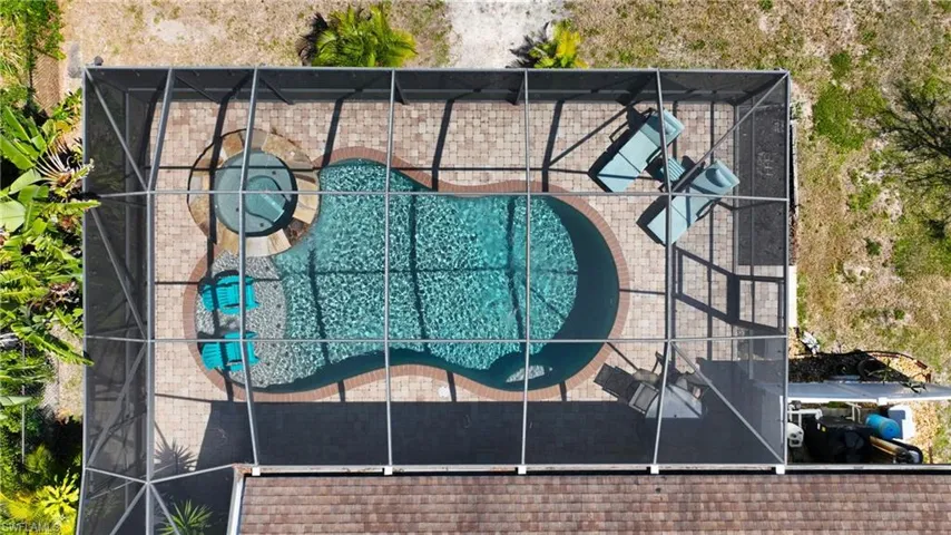 Salt water pool with water falls.