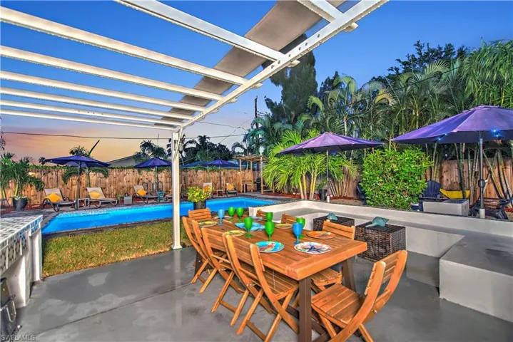 View of patio featuring a gazebo and outdoor lounge area