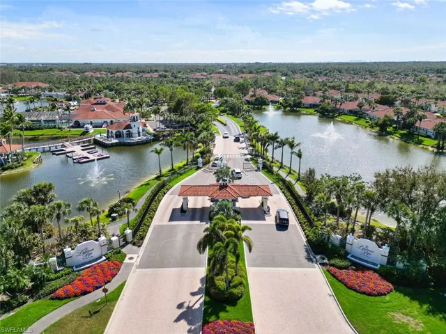 Aerial view with a residential view and a water view