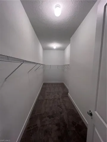 Walk in closet featuring dark colored carpet