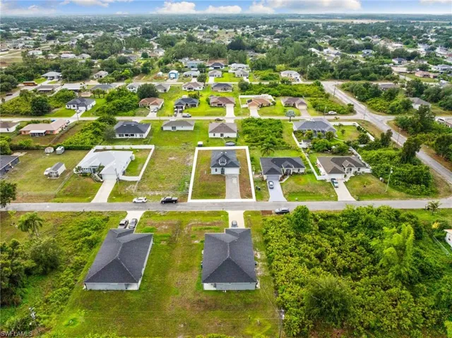 Aerial perspective of suburban area