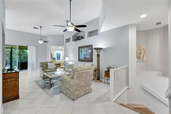 Spacious living room with beautiful landscaped views!