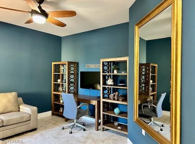 Tiled office with ceiling fan