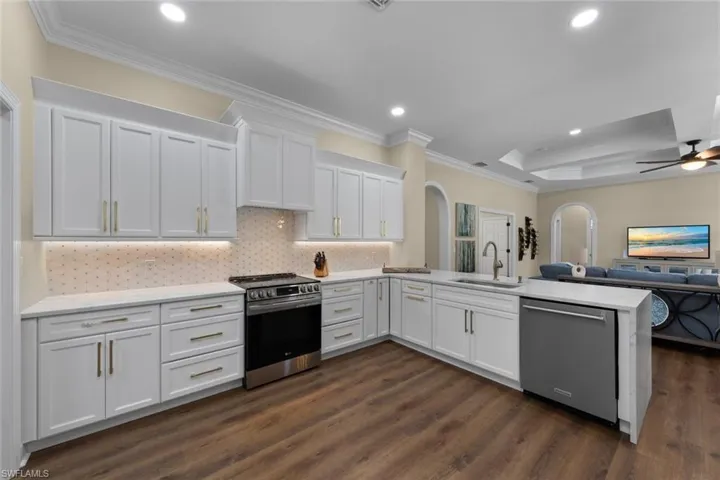 Light, bright kitchen overlooking family room