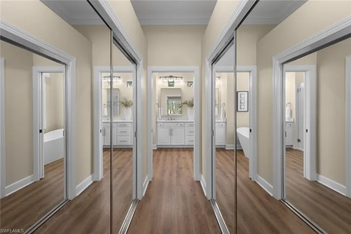 Hall w/closets on both side leading to master ensuite