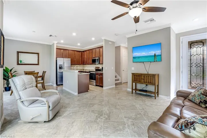 Living area featuring tile floors and open, spacious floor plan