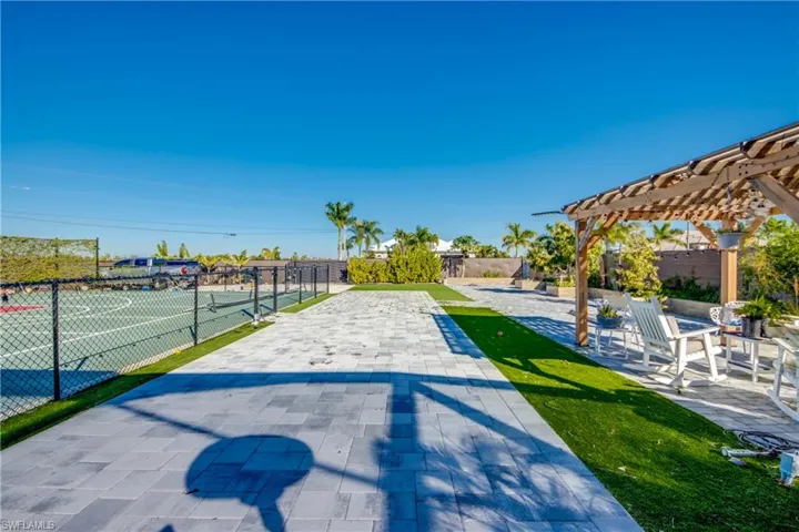 Surrounding community featuring a pergola, a patio area, and a fenced backyard
