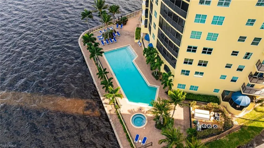 Drone / aerial view of a pool