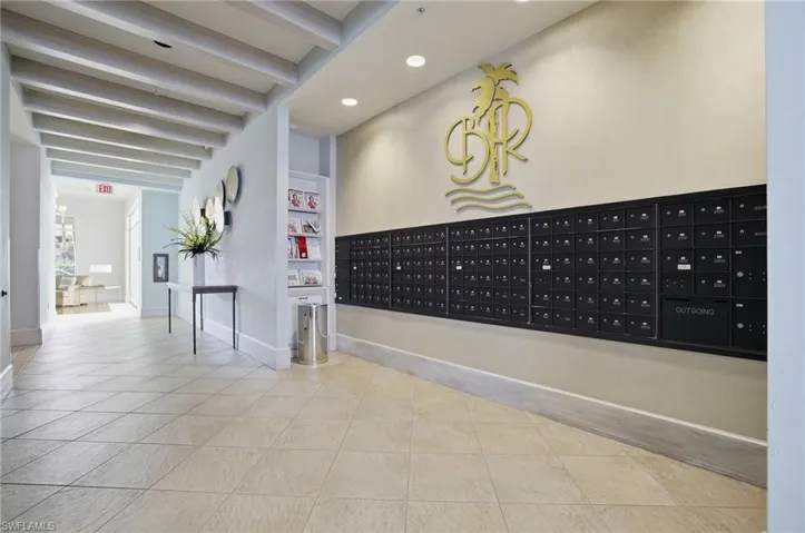 View of community featuring mail area, recessed lighting, and beamed ceiling