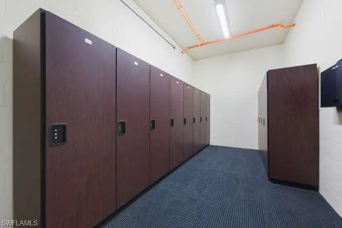 Hall with dark carpet