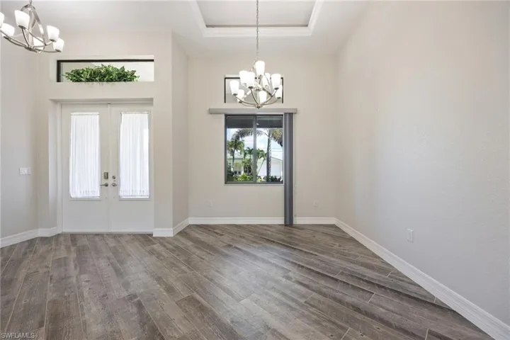 Foyer with French Doors, Diagonal Wood-Look Tile Floors