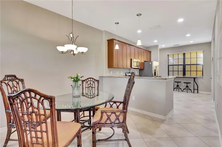 Dining area with chandelier