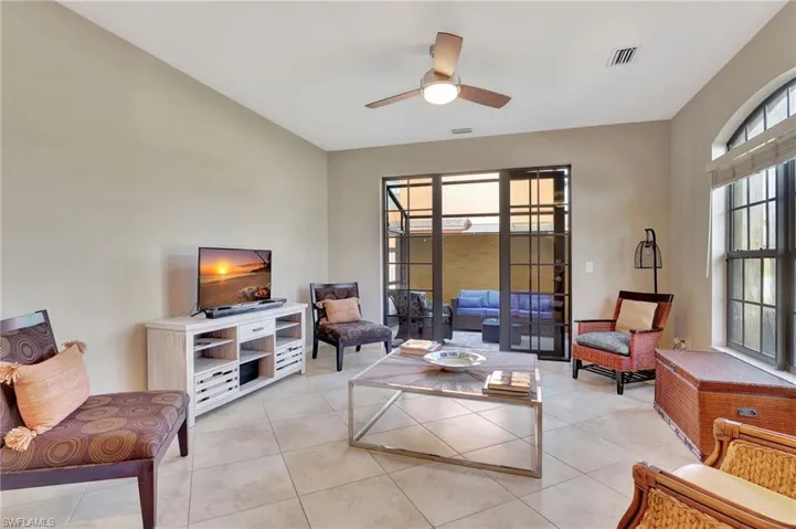 Bright open floor plan with French doors that open into private lanai and expands social area