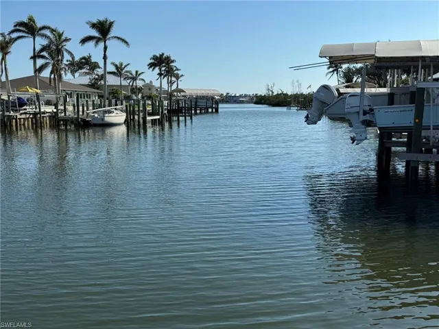 Property view of water with a boat dock