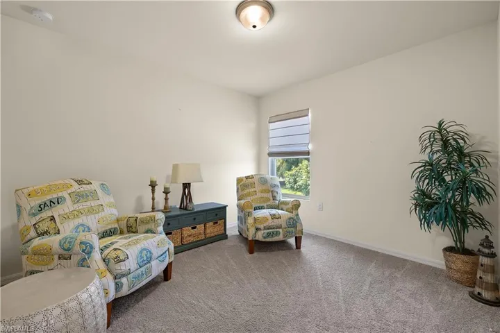 Sitting room with carpet flooring