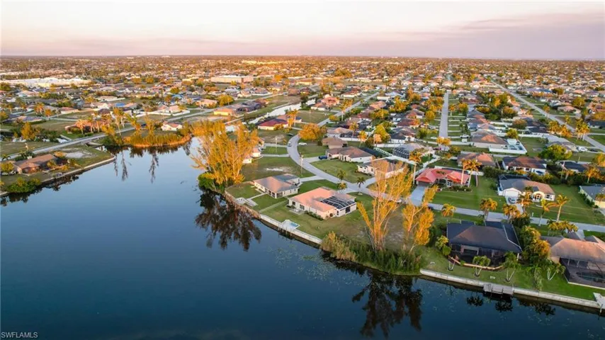 Aerial view at dusk with a water view