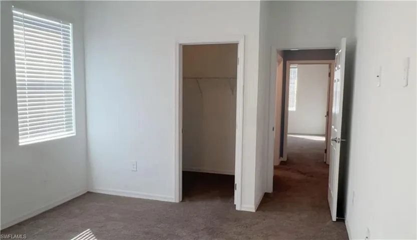 Unfurnished bedroom featuring a spacious closet and carpet flooring