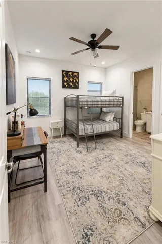 Second bedroom with queen-over-queen bunk beds