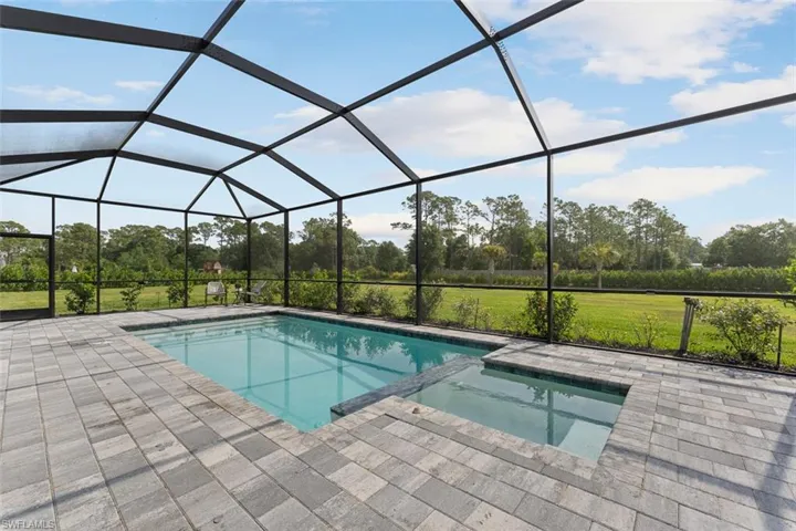 View of swimming pool featuring a pool with connected hot tub, a lanai, and a patio