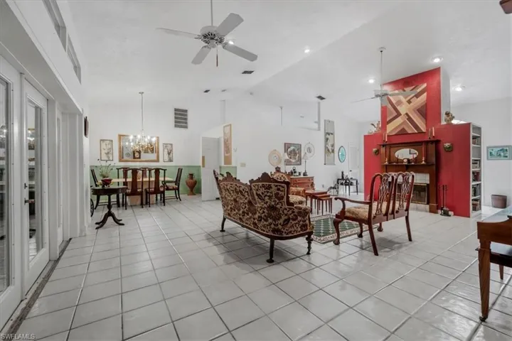 Open floor plan with fireplace