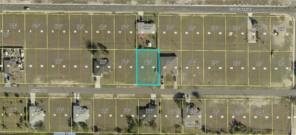 Aerial overview of property's location with property parcel outlined