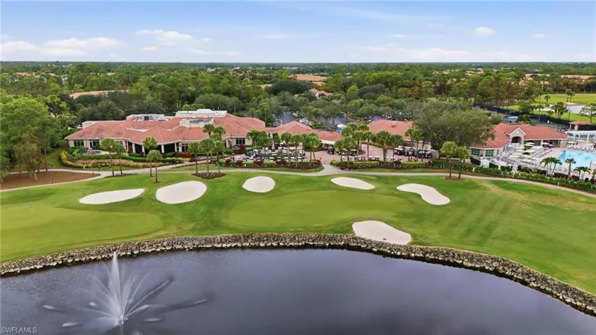 Aerial view of a golf club and a large body of water