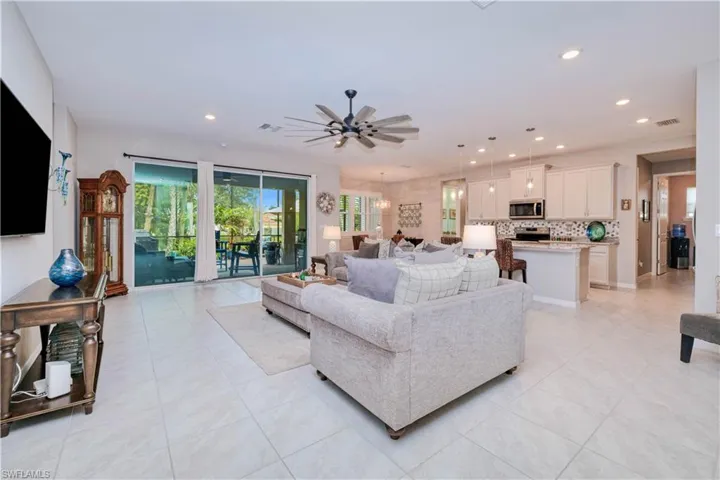 open floor plan living room to kitchen area