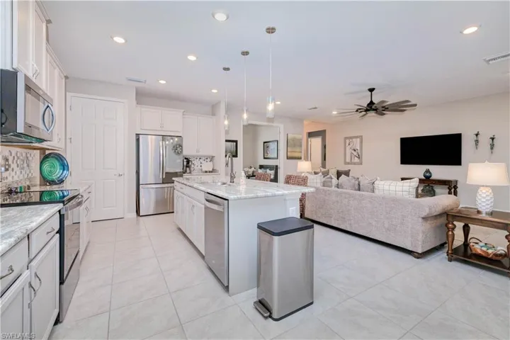 open floor plan kitchen to living area