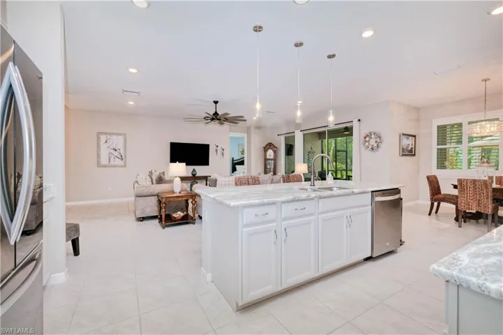open kitchen island to living area
