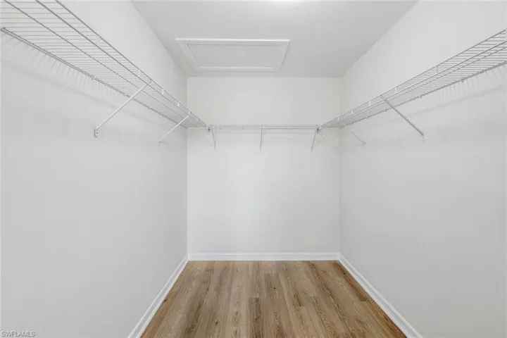 Spacious closet with hardwood / wood-style flooring