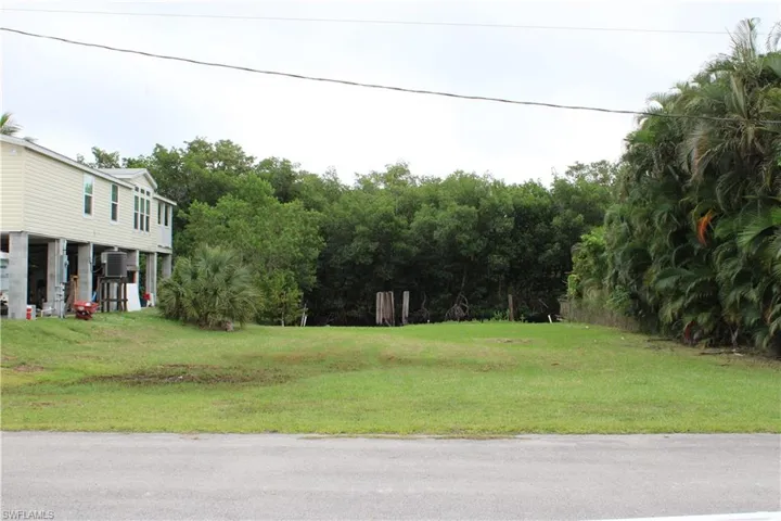 View of grassy yard, from the road.