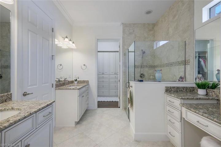 Primary bathroom, double sinks and walk in shower