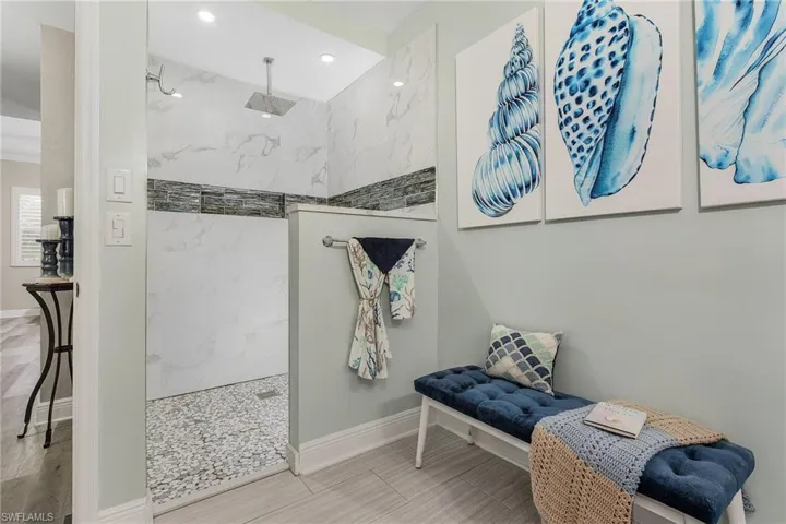 Master bath remodeled with large spa shower w/rain shower and body sprays