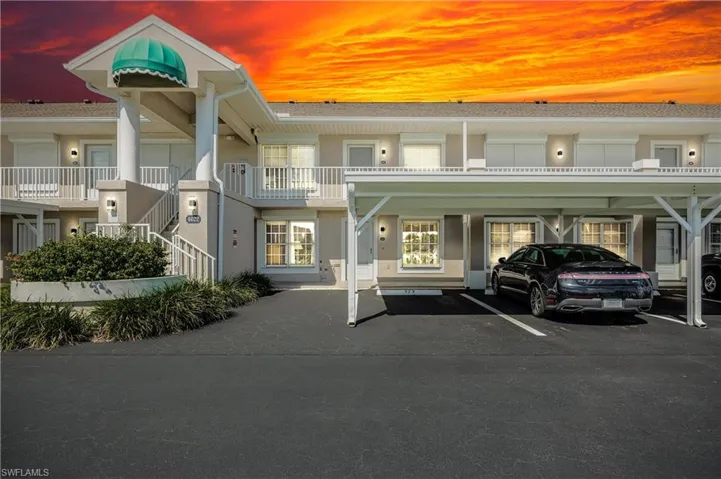 View of outdoor building at dusk