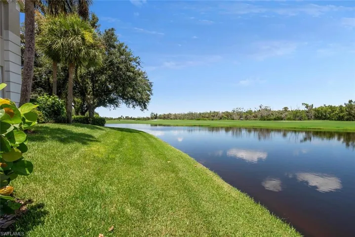 view looking down the lake to golf course